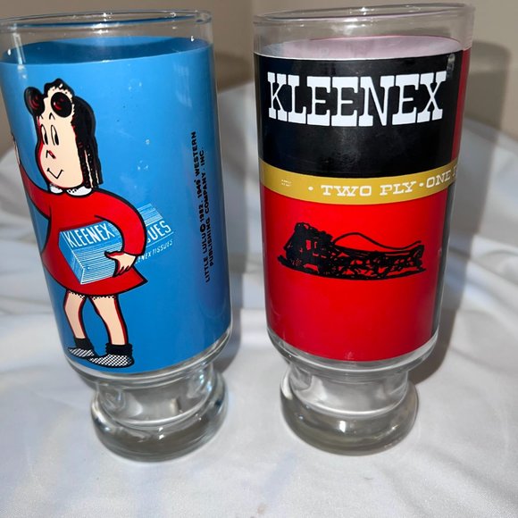 Vintage Kleenex Brand Promotional Glass Tumblers Drinking Glasses x2 Retro - Picture 10 of 14